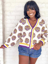 Load image into Gallery viewer, Queen Of Sparkles LSU Knit Mascot Cardigan
