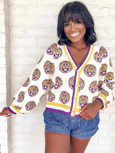 Queen Of Sparkles LSU Knit Mascot Cardigan