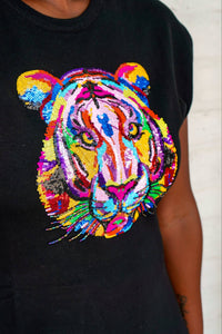 Queen Of Sparkles Black Rainbow Tiger Head Dress