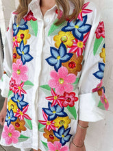 Load image into Gallery viewer, Queen Of Sparkles White Multi Flower Button Up Collar Cotton Dress