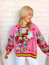 Load image into Gallery viewer, Queen Of Sparkles Hot Pink Vintage Mrs. Claus Sleigh Sweatshirt