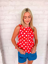 Load image into Gallery viewer, Cherry On Top Red Polka Dot Top