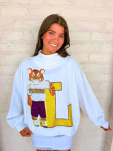 Load image into Gallery viewer, Queen Of Sparkles Licensed LSU Mascot Leaning on Letter Sweatshirt