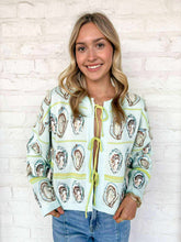 Load image into Gallery viewer, Queen Of Sparkles Blue &amp; Green Oyster Tie Sweater
