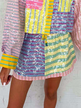 Load image into Gallery viewer, Queen Of Sparkles Multi Sequin Colorblock Stripe Skort