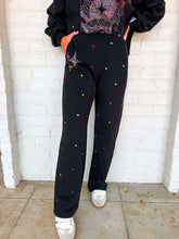 Load image into Gallery viewer, Queen Of Sparkles Black Rainbow Jeweled Sweat Pant