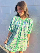 Load image into Gallery viewer, Queen Of Sparkles Green NOLA Street Tile Button Up Dress
