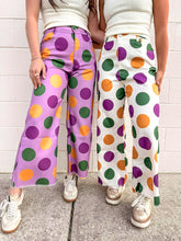 Load image into Gallery viewer, Ivory Polka Dot Mardi Gras Pants