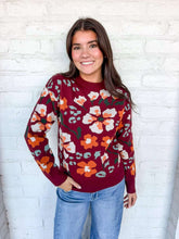 Load image into Gallery viewer, THML Fall Blooms Burgundy Floral Sweater