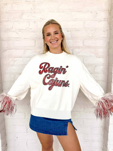 Queen Of Sparkles University Of Louisiana At Lafayette Feathered Sleeve Sweater