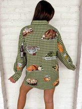 Load image into Gallery viewer, Queen Of Sparkles Green Plaid Thanksgiving Icons Button Up Dress