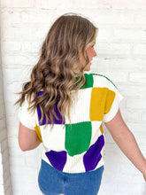 Load image into Gallery viewer, Mardi Gras Check Plaid Casual White Sweater Top