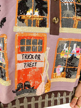 Load image into Gallery viewer, Queen Of Sparkles Brown &amp; Purple Haunted House Henley Top