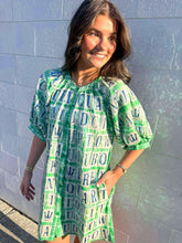 Load image into Gallery viewer, Queen Of Sparkles Green NOLA Street Tile Button Up Dress