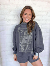 Load image into Gallery viewer, Queen Of Sparkles Charcoal Rhinestone Card Mock Neck Sweatshirt
