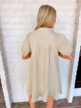 Load image into Gallery viewer, Taupe Stripe Puff Sleeve Shirt Mini Dress