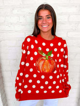 Load image into Gallery viewer, Queen Of Sparkles Orange Polkadot Pumpkin Sweater