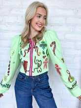 Load image into Gallery viewer, Queen Of Sparkles Green Christmas Icon Zip Up Top