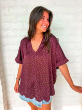 Load image into Gallery viewer, Ivy Lane Burgundy Polka Dot Top