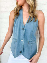 Load image into Gallery viewer, Southern Belle Light Denim Halter Vest