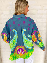Load image into Gallery viewer, Queen Of Sparkles Denim &amp; Neon Paisley Print Button Up Long Sleeve