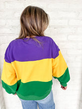 Load image into Gallery viewer, Queen Of Sparkles Purple, Yellow &amp; Green Striped Queen Card Sweatshirt