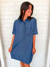 Load image into Gallery viewer, Brunch Date Dark Denim Shirt Dress