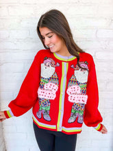 Load image into Gallery viewer, Queen Of Sparkles Red Rainbow Santa Button Up Cardigan