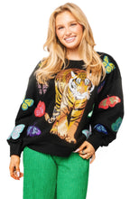 Load image into Gallery viewer, Queen Of Sparkles Black Multi Butterfly Tiger Sweatshirt