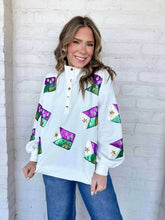 Load image into Gallery viewer, Mardi Gras Acadian Flag Mock Neck Button Up Pullover (front &amp; back)