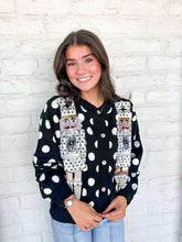 Load image into Gallery viewer, Queen Of Sparkles Black &amp; White Polka Dot Nutcracker Cardigan