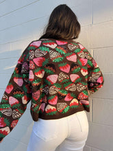 Load image into Gallery viewer, Queen Of Sparkles Brown Multi Chocolate Strawberry Cream Tie Up Sweater