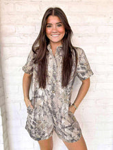 Load image into Gallery viewer, Tune In Camo Denim Romper