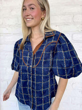 Load image into Gallery viewer, THML Stitched In Plaid Navy Top
