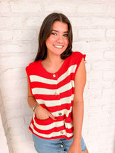 Load image into Gallery viewer, Here We Go Red Stripe Top