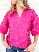 Load image into Gallery viewer, Scallop Secrets Pink Jacquard Top