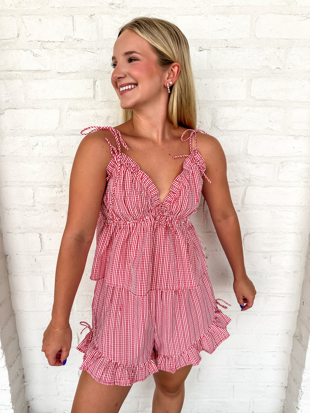 A Simple Picnic Red And White Short Set