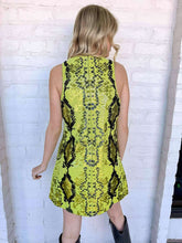 Load image into Gallery viewer, Queen Of Sparkles Lime Green &amp;  Black Snake Print Full Sequin V Neck Tank Dress