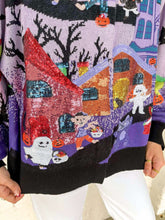 Load image into Gallery viewer, Queen Of Sparkles Lavender Multi Trick Or Treating Scene Cardigan