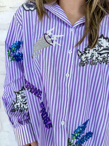 Queen Of Sparkles TCU Mini Icon Striped Button Down