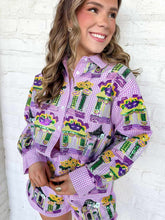 Load image into Gallery viewer, Queen Of Sparkles Diamond Mardi Gras Porches Button Up