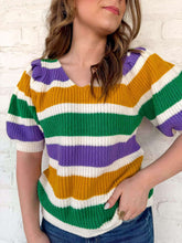 Load image into Gallery viewer, Queen of the Mardi Gras Striped V Neck Sweater Top