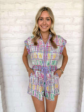 Load image into Gallery viewer, Queen Of Sparkles Lavender Plaid Street Tile Romper
