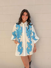 Load image into Gallery viewer, Queen Of Sparkles White &amp; Jeweled Turquoise Button Up Tunic