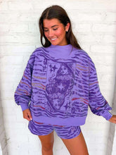 Load image into Gallery viewer, Queen Of Sparkles Purple Sequin Tiger Print QOS Card Mock Neck Sweatshirt