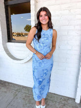 Load image into Gallery viewer, Blue Skies Blue Floral Mesh Midi Dress