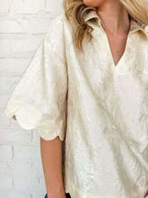 Load image into Gallery viewer, Scallop Secrets Ivory Jacquard Top