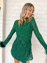 Load image into Gallery viewer, Queen Of Sparkles Green Feather Multi Rhinestone Sequin Romper