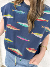 Load image into Gallery viewer, Queen Of Sparkles Navy Multi Fish Tie Tank