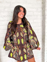 Load image into Gallery viewer, Queen Of Sparkles Brown Plaid Turkey &amp; Leaves Button Up Long Sleeve Dress